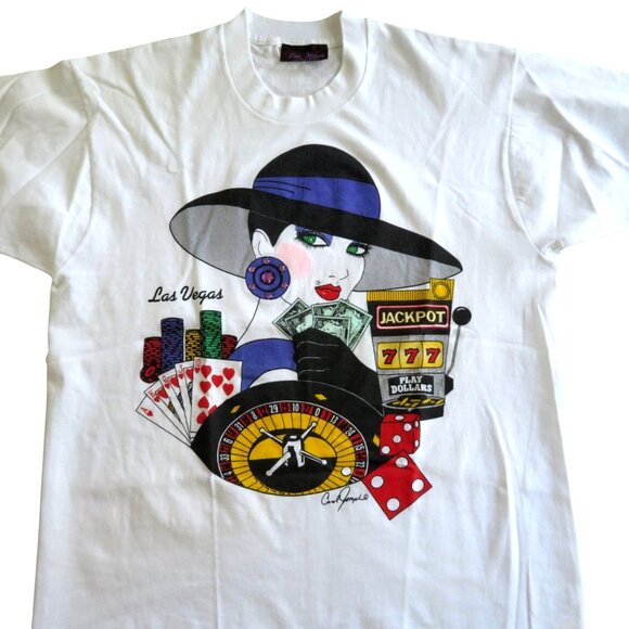 Vintage Dina Michaels Las Vegas Graphic White T-Shirt Carol Joseph Design Womens - Picture 2 of 16